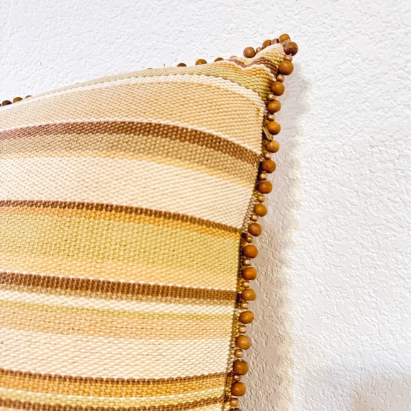 Crate&Barrel Neutral Stripe Beaded Accent Pillow Cover - Picture 6 of 7